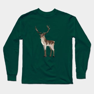 Low Poly Stag in Brown Long Sleeve T-Shirt
